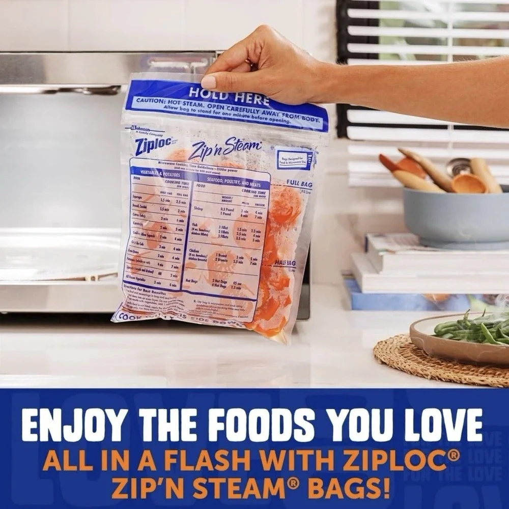 3 x Ziploc Zip n Steam Microwave Cooking Bags 30 Total Veg Fish Poultry in Mins